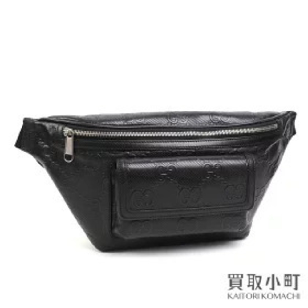 Gucci GG Embossed Belt Bag Black Calfskin Crossbody Perforated Leather